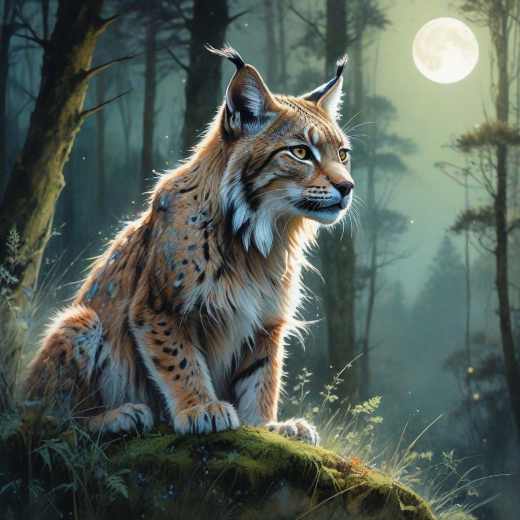 Mysterious Lynx in Lunar Forest Glade