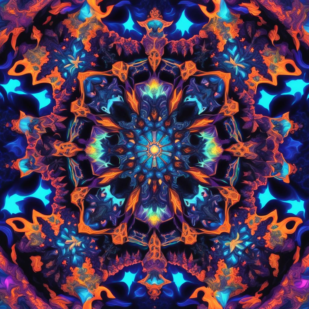 Fractal Kaleidoscope in Abstract Blacklight Art