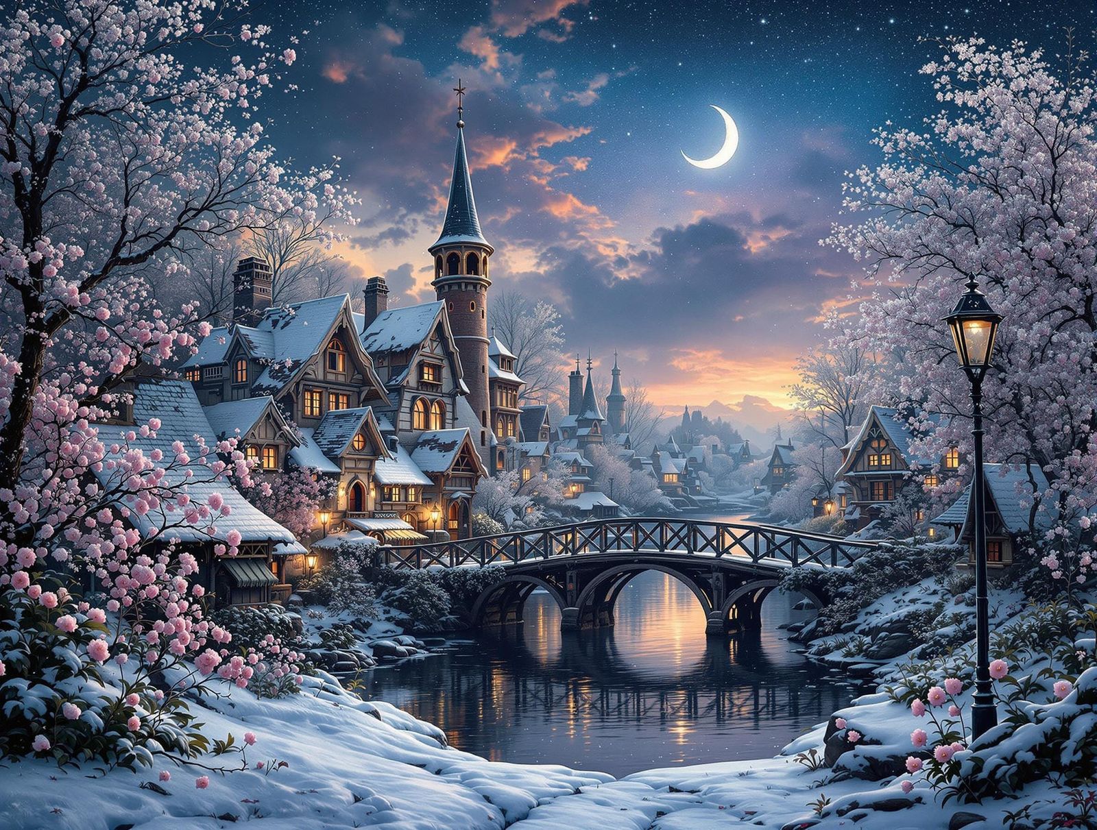 Norse Village Under Starry Sky in Gregory Manchess Style