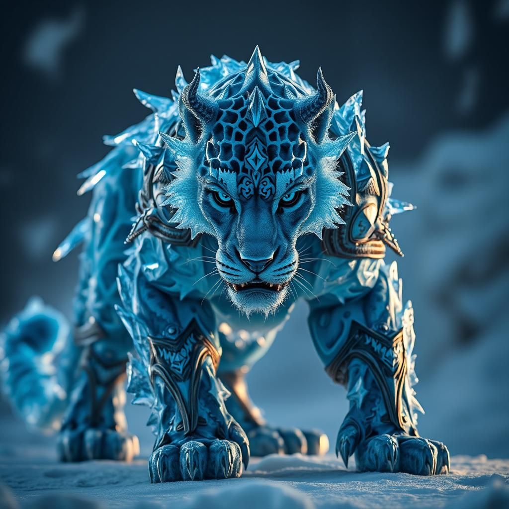 Ice Demon Panther with Cyan Fur in 8K