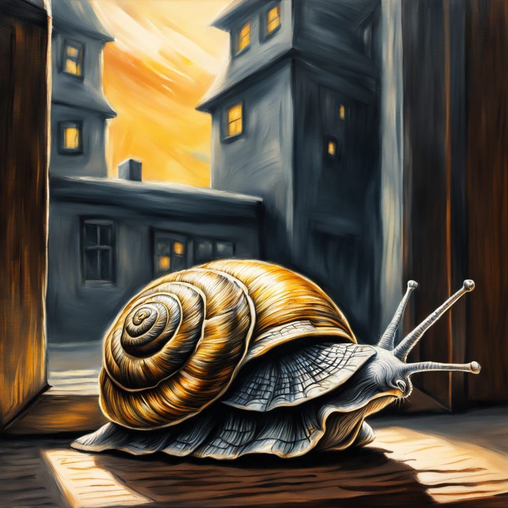 Snail Peeking: Detailed Charcoal Drawing in Manga Style