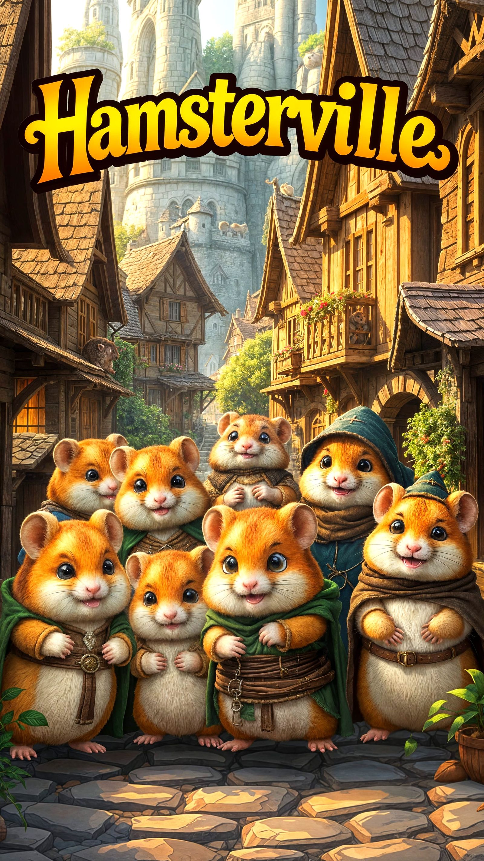 Cute Hamsters in a Charming Medieval Village