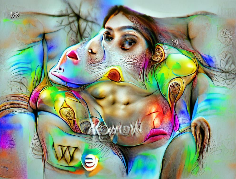 Psychedelic Neon Woman: 3D Watercolor Digital Art