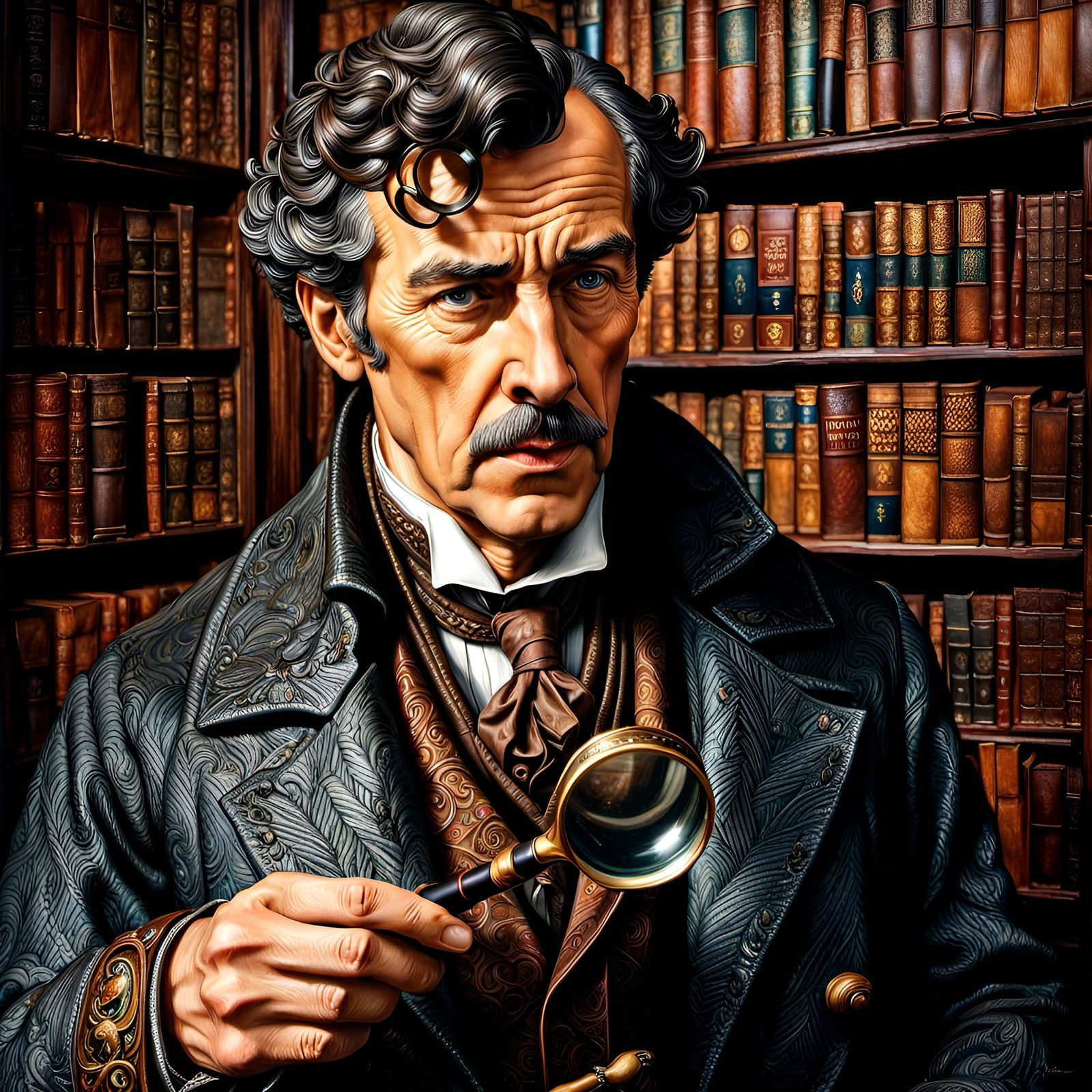 Hyperrealistic Portrait of Sherlock Holmes with Pipe