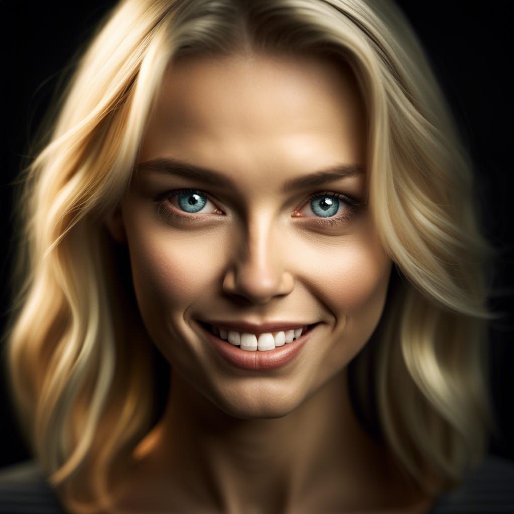 Portrait of Smiling Blonde Woman with Realistic Texture