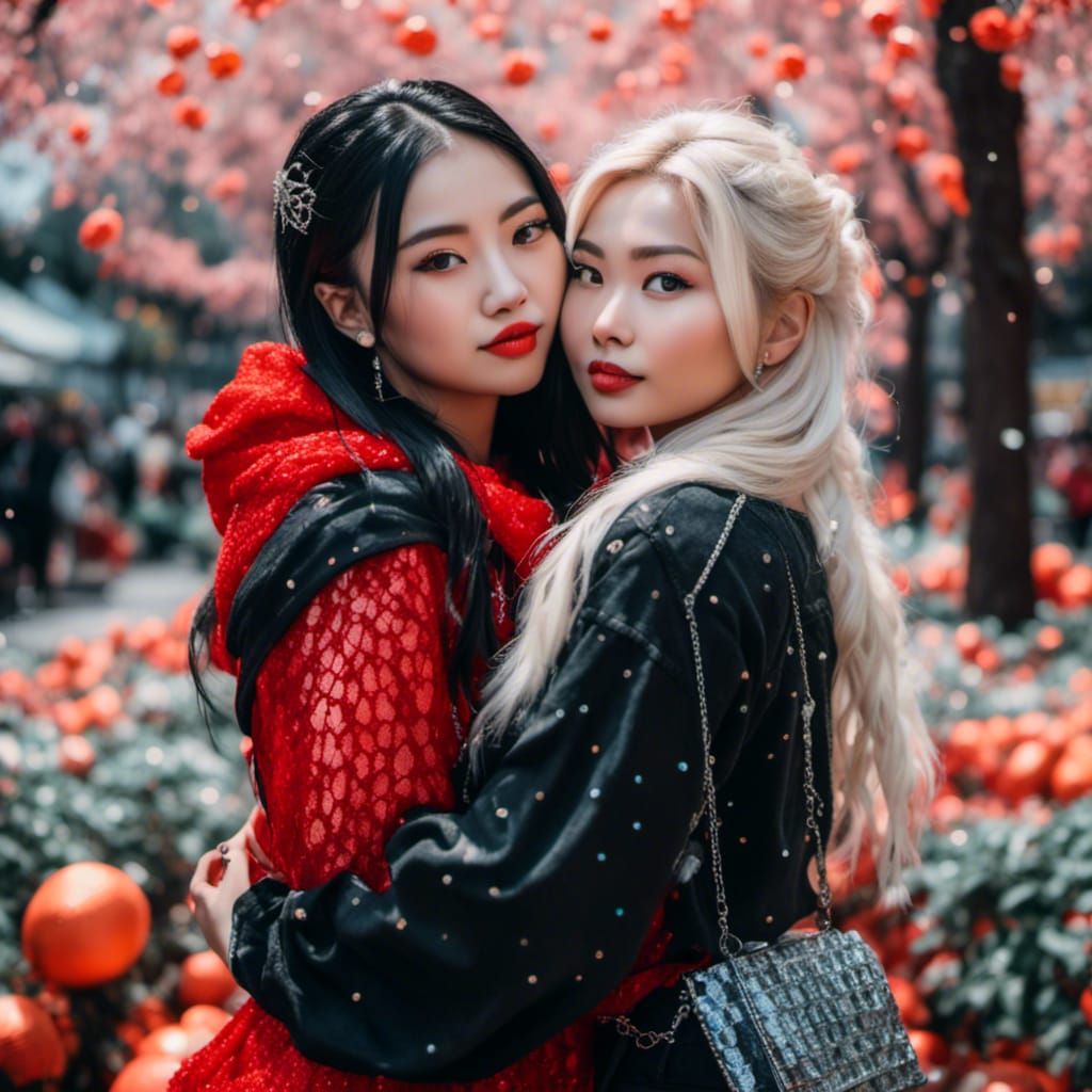 Girlfriends Share Affectionate Embrace in Natural Lighting