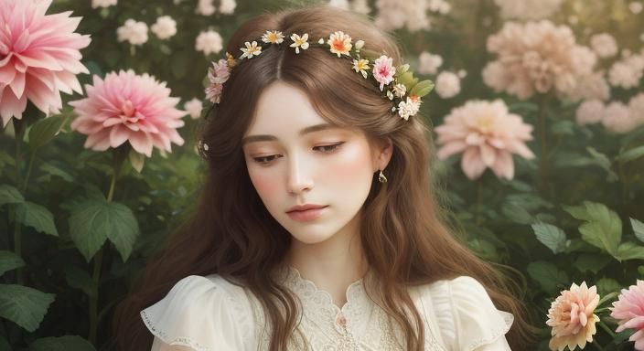 Dreamy Dahlia Portrait in Impressionist Style