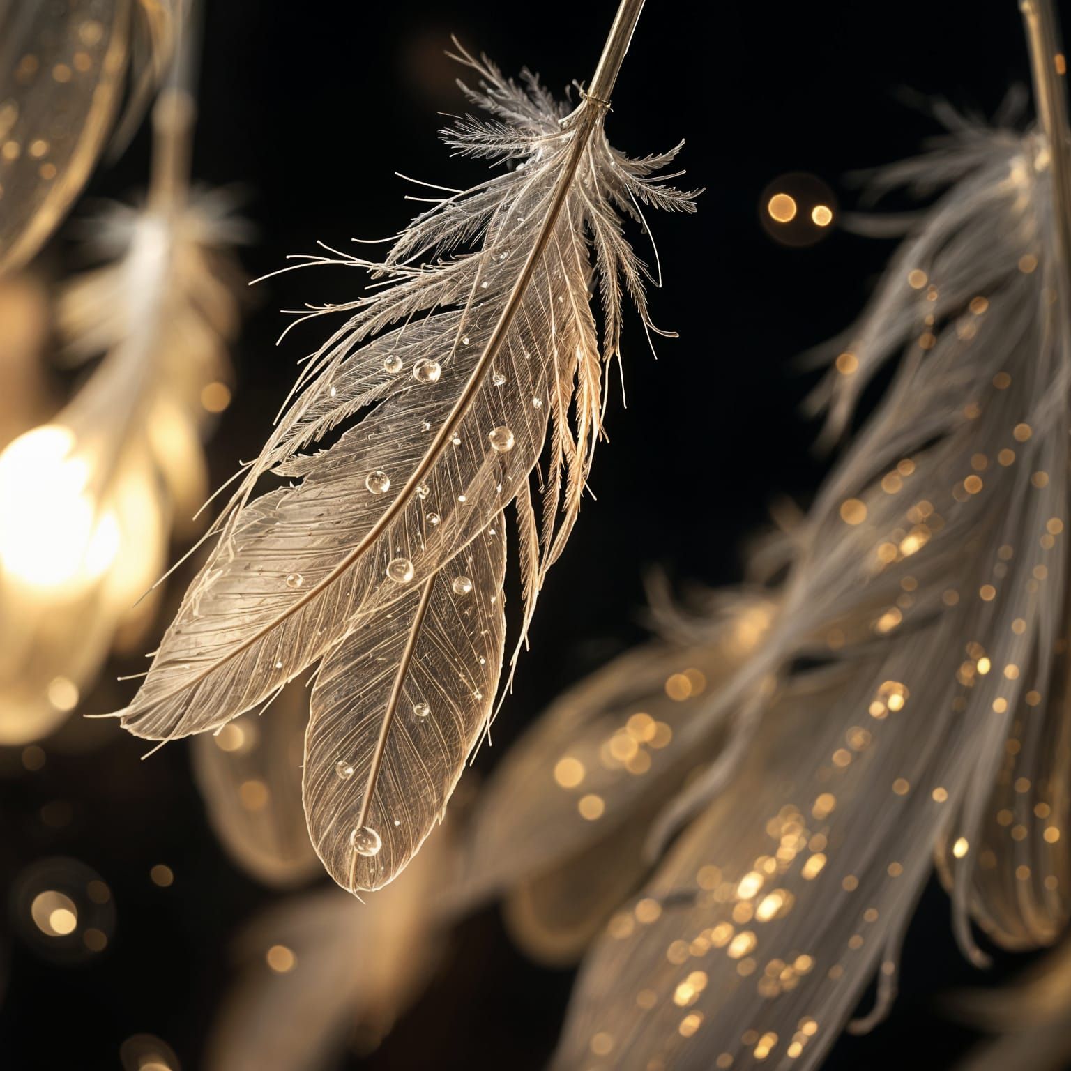 Hyperrealistic Glass Feathers Falling with Intricate Details
