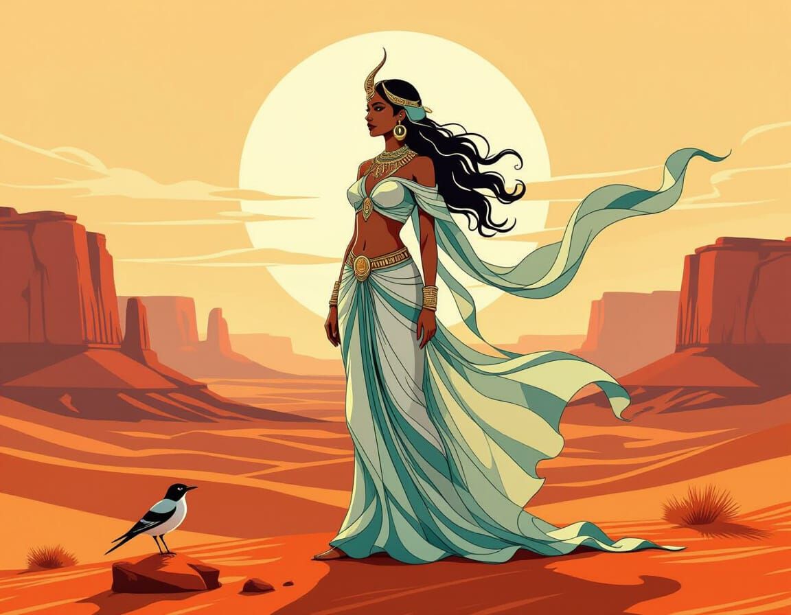 Celestial Indian-Arab Woman in Ethereal Sunrise Desert