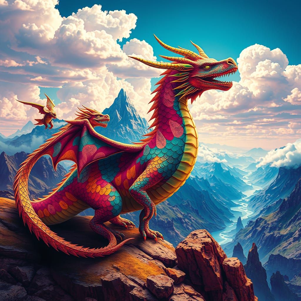 Psychedelic Dragon in Surreal Double-Exposed Landscape