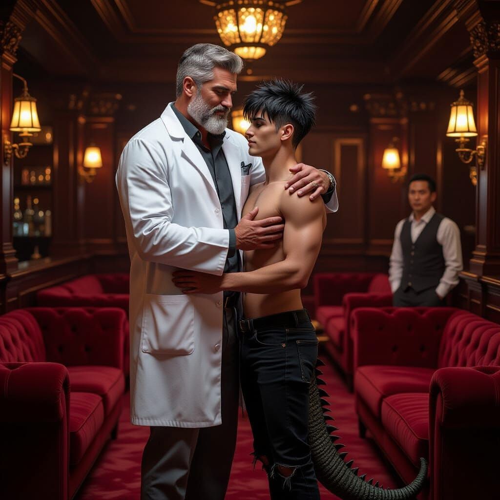 Embrace in a Dimly Lit Lounge: Hyperrealistic Splash Art