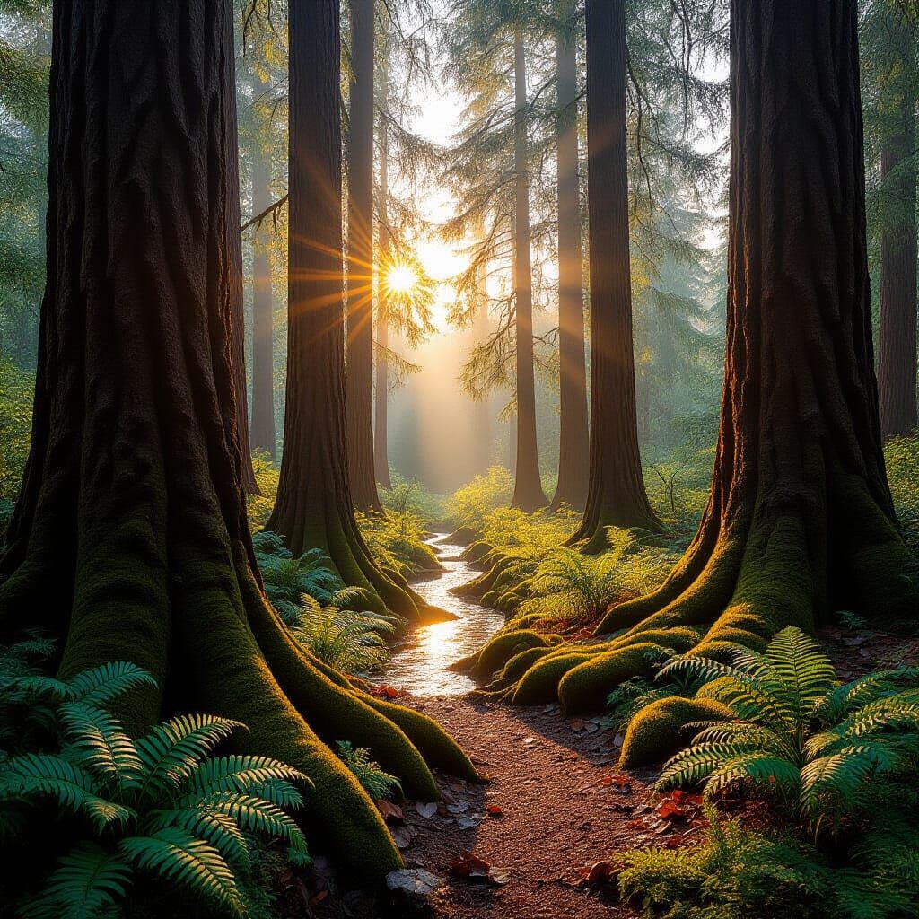 Sunrise in Untouched Forest: Realistic Photography