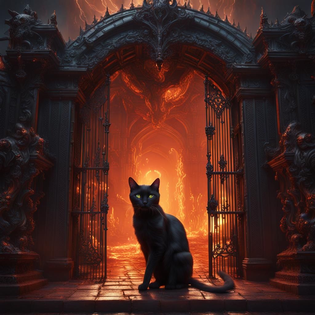 Black Cat's Escape: A Hellish Matte Painting