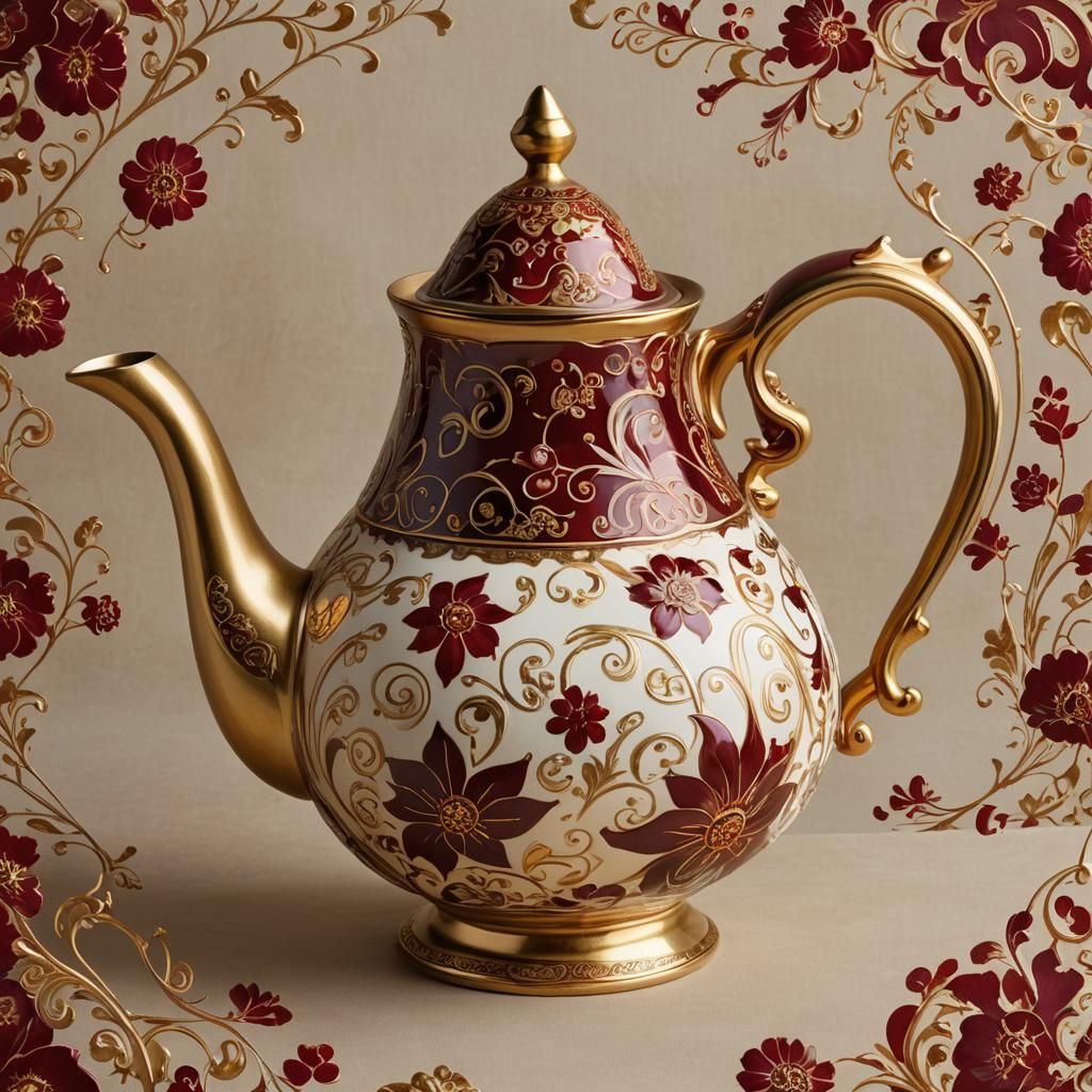 Vibrant Cranberry Teapot in Folk Art Style
