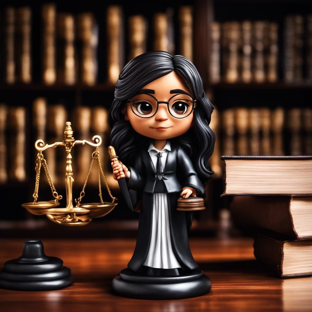 Chibi Latina Judge with Gavel and Law Books