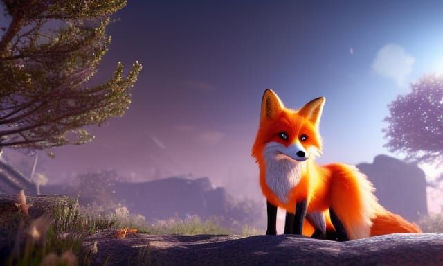 Adorable Fox in 3D Game Cinematic Style