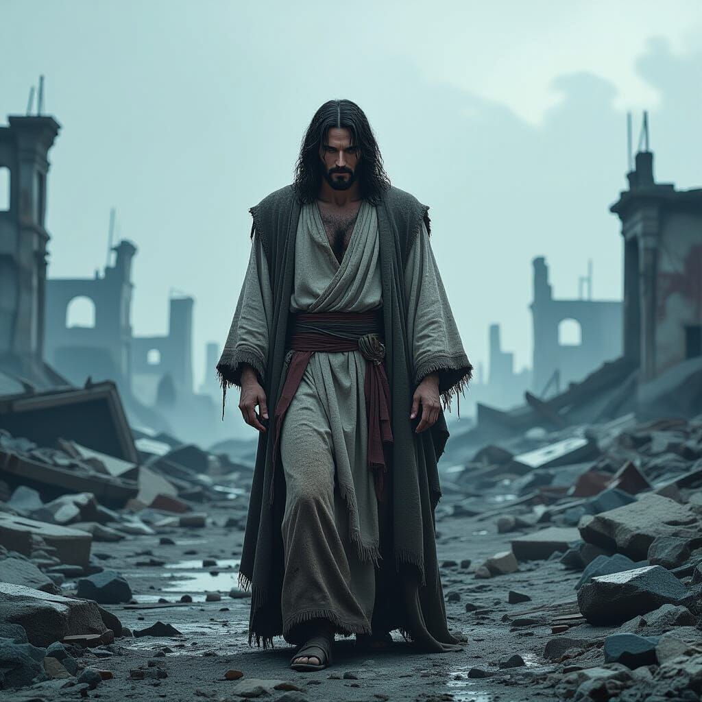 Jesus in Post-Apocalyptic Wasteland: Digital Art