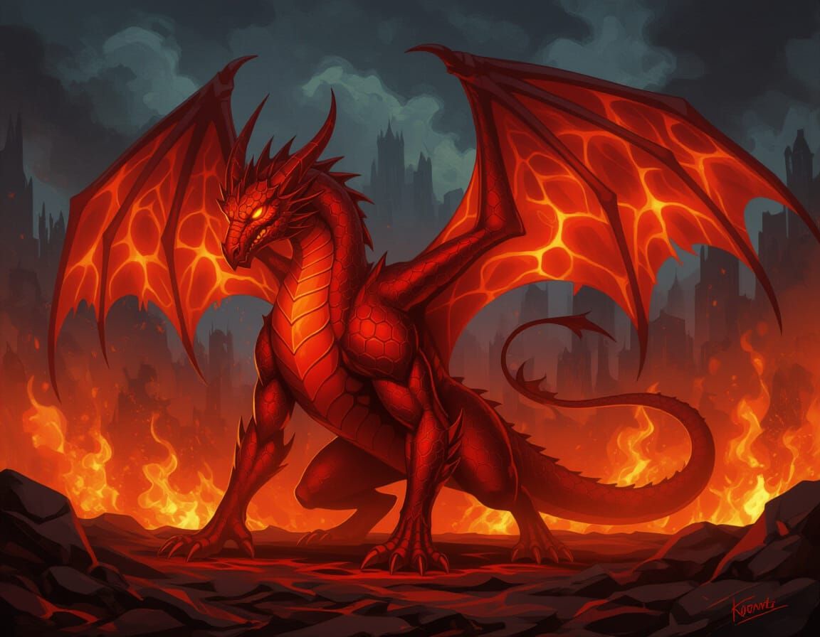 Fierce Fire Dragon in Dark Fantasy Style