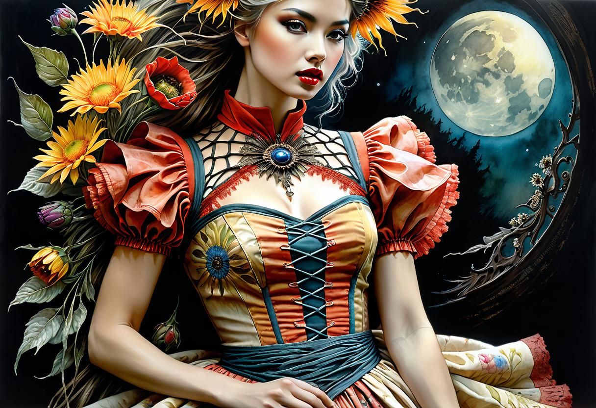 Golgothan Pinup Maiden: Surreal Dark Fantasy Watercolor