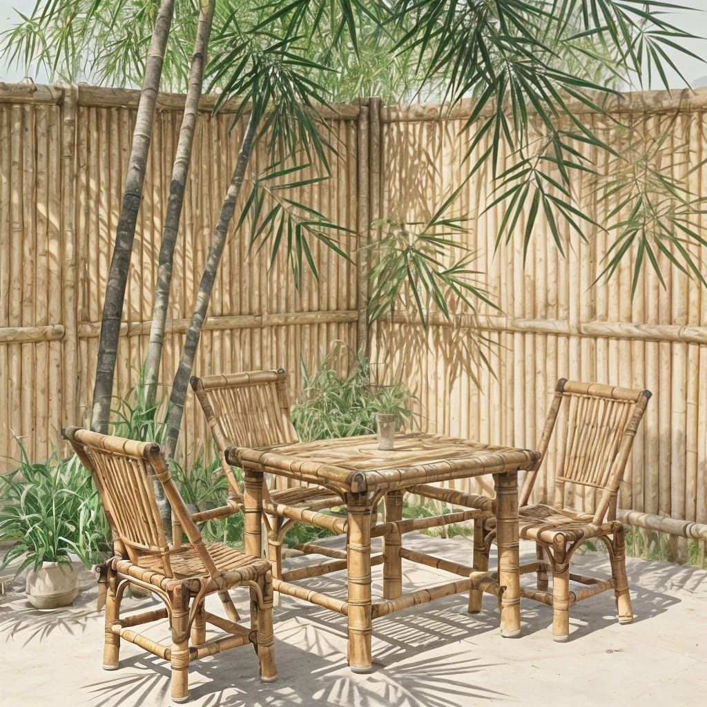 Tranquil Bamboo Garden with Natural Textures and Sunlight