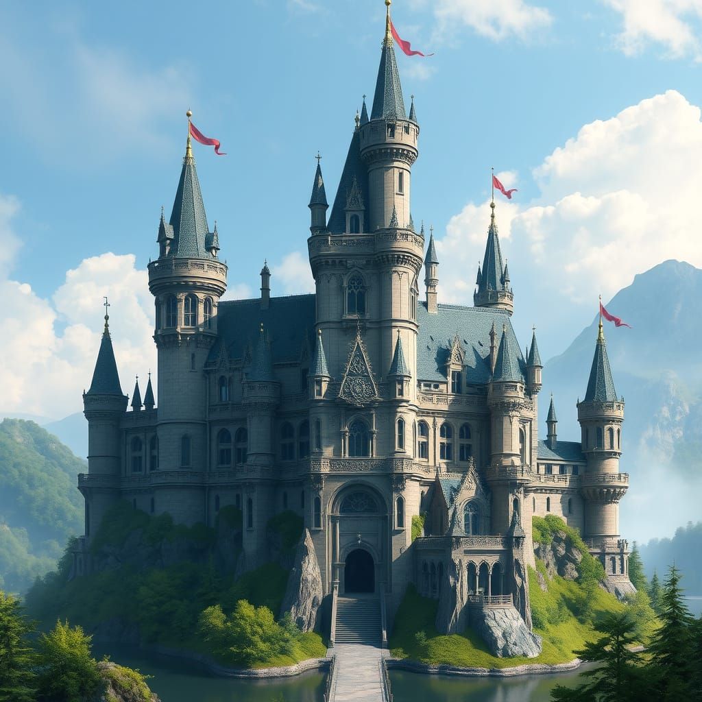 Majestic Castle in a Lush Green Forest, Inspired by Fantasy ...