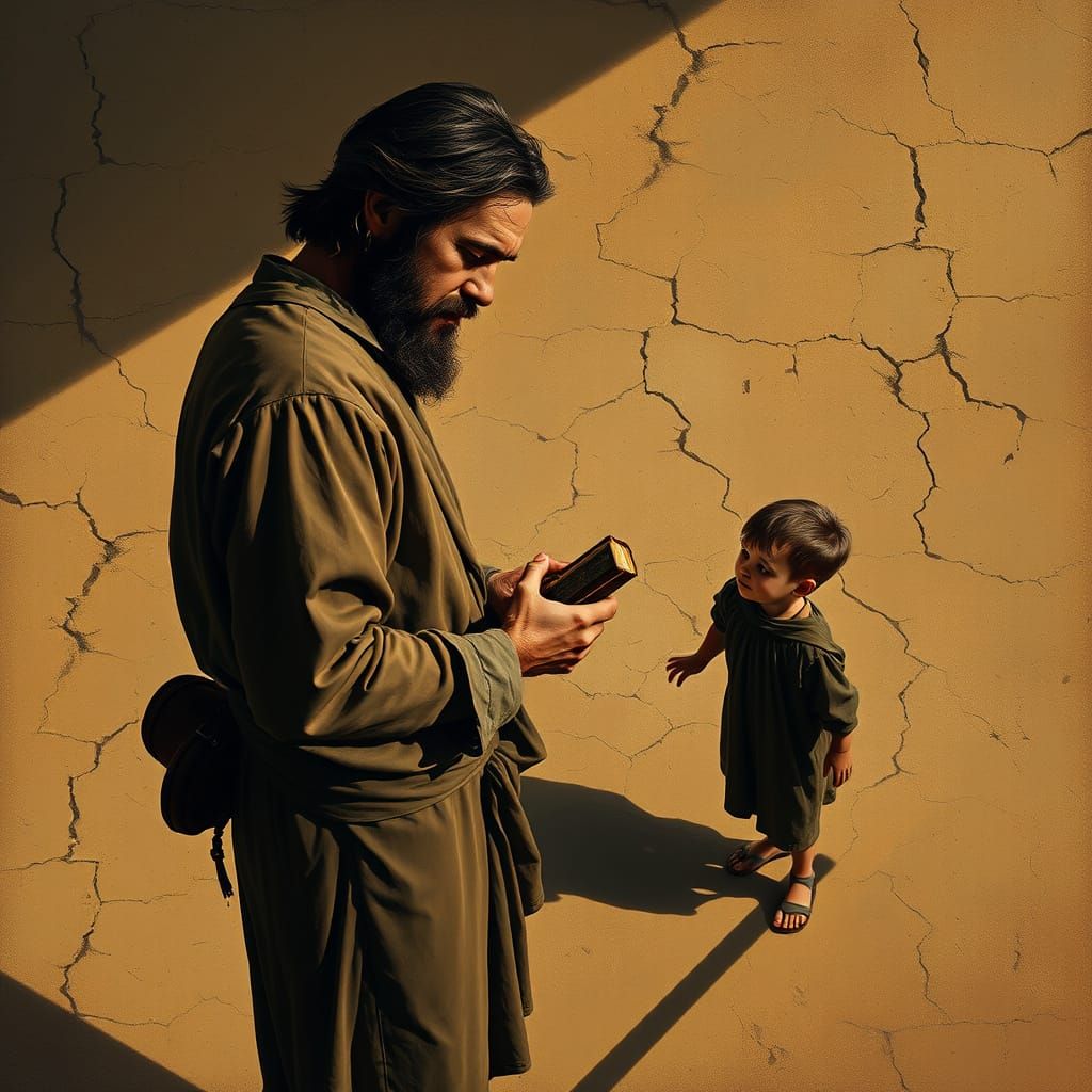 A Somber Encounter in the Desert Landscape