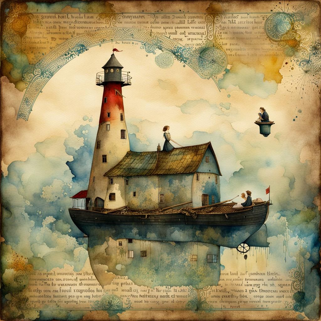 Whimsical Watercolor Mill Poster Art