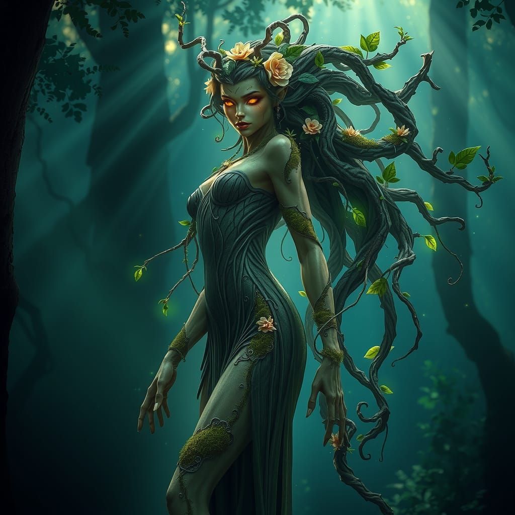Mystical Dryad in Enchanted Forest: Fantasy Art