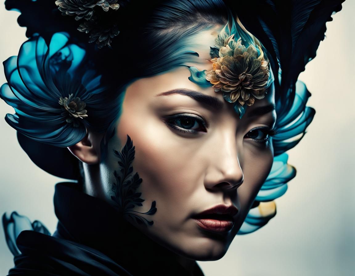 Glass Asian Woman in Double Exposure Style