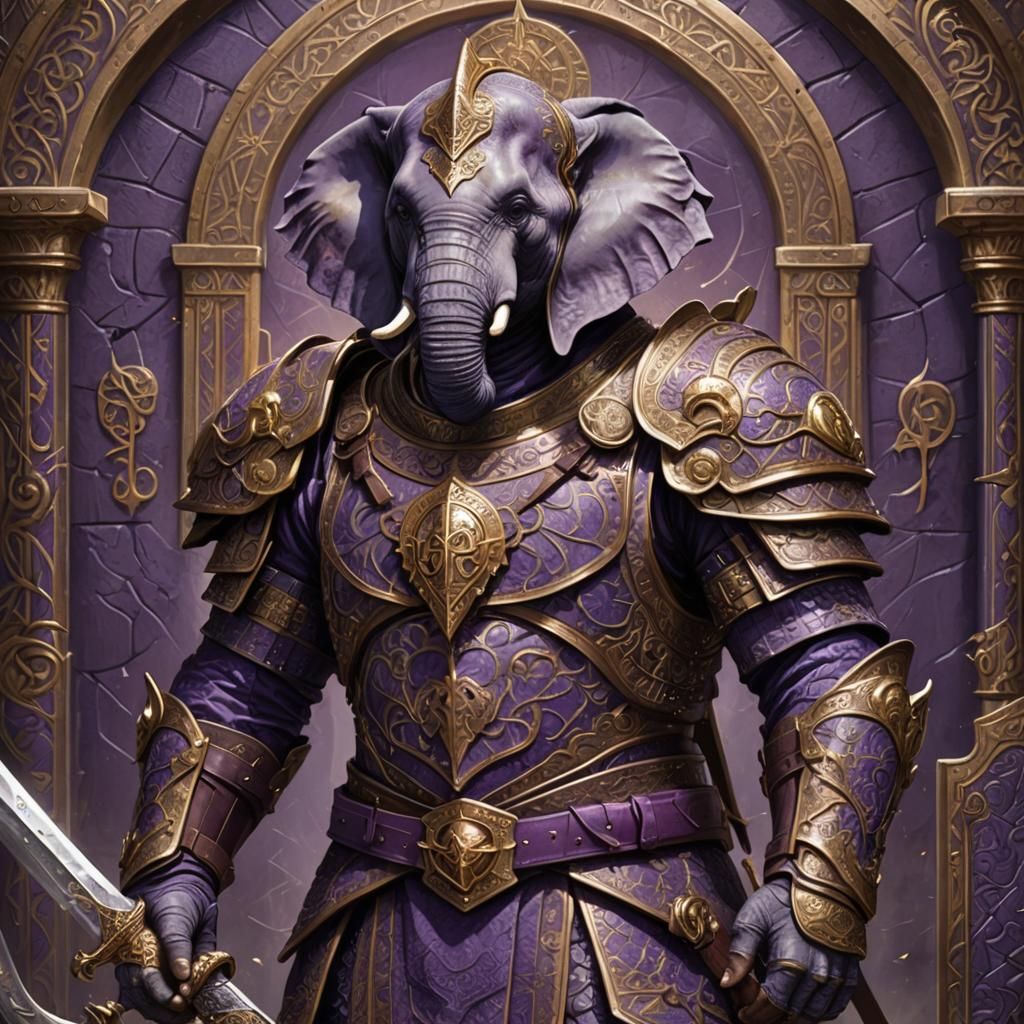 Elephant Paladin with Greatsword, Fantasy Concept Art