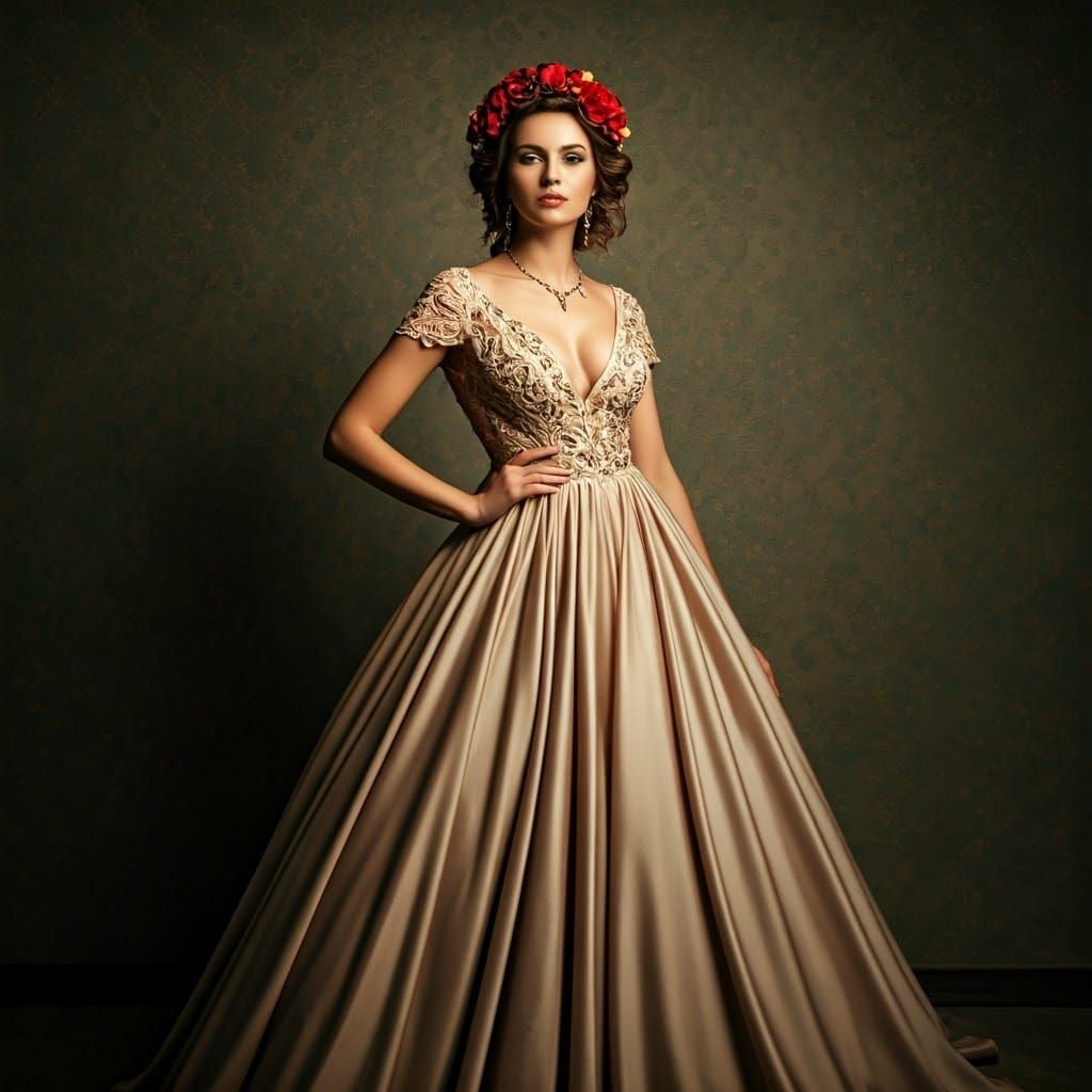Elegant Ukrainian Supermodel in Gown, Inspired by Art Nouvea...