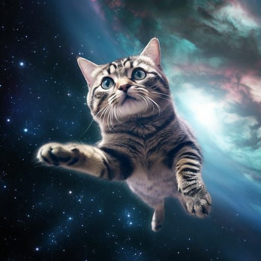 Alien Cat Astronauts in Cubist Space Painting