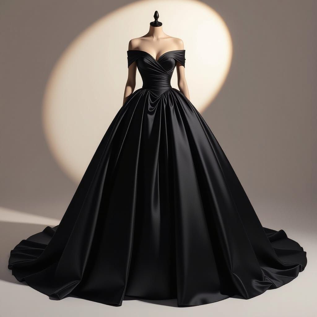 Elegant Black Ballgown with Off-the-Shoulder Neckline