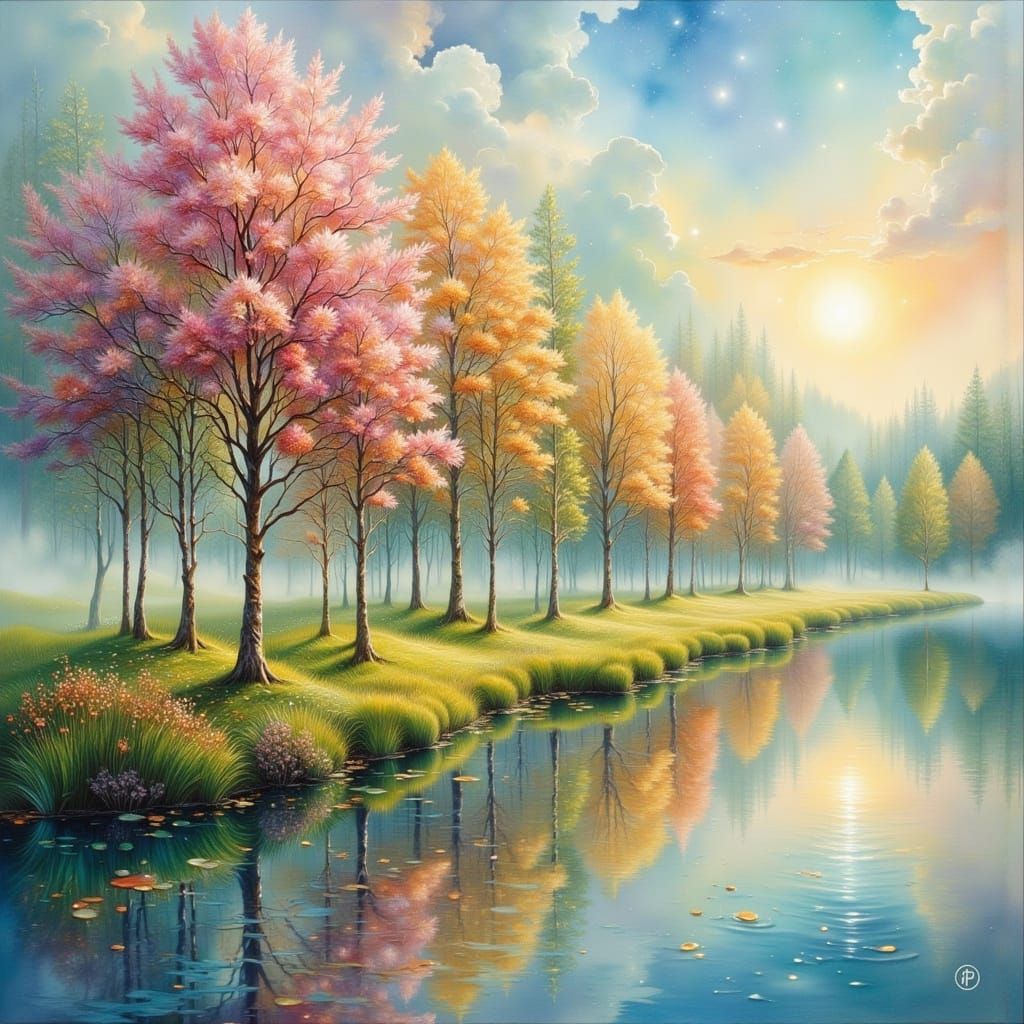 Fantasy Trees on Peninsula in Pastel Colors