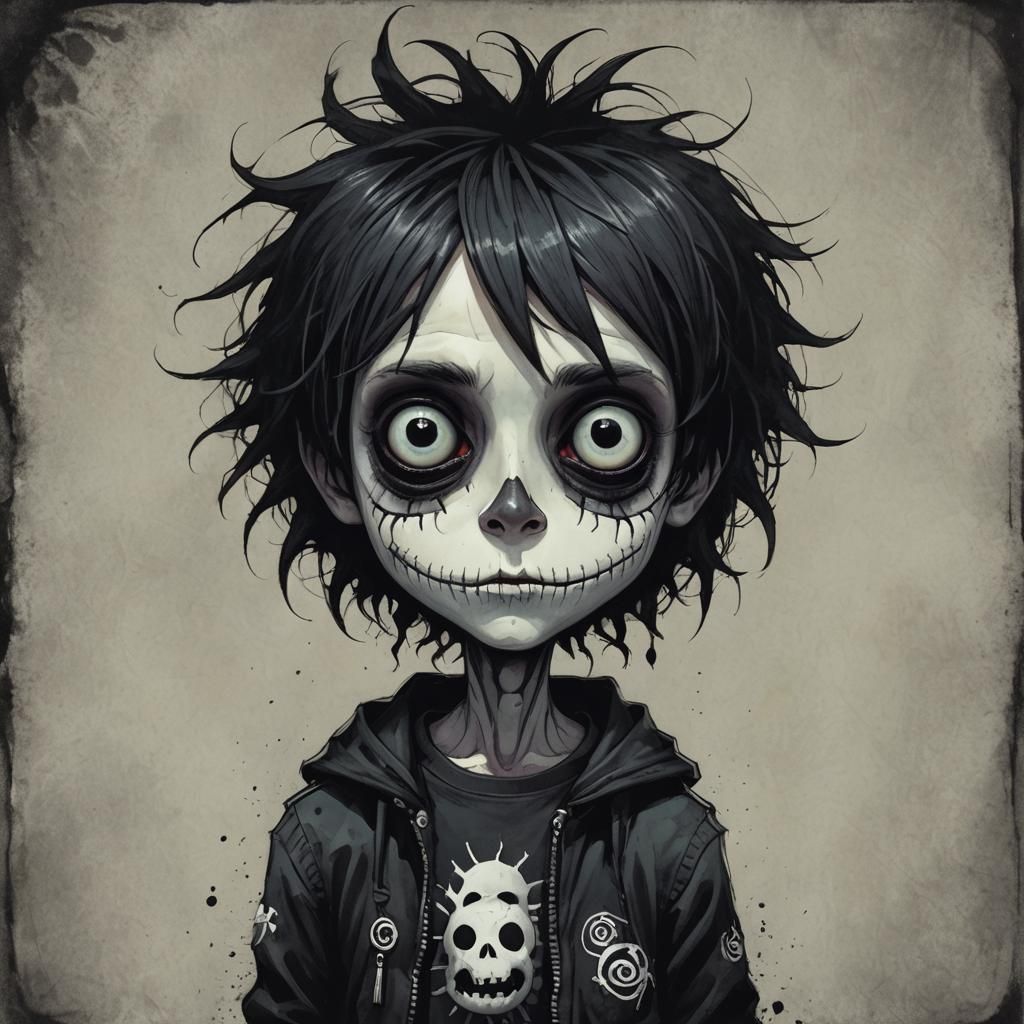 Sinister Emo Boy in Tim Burton Style