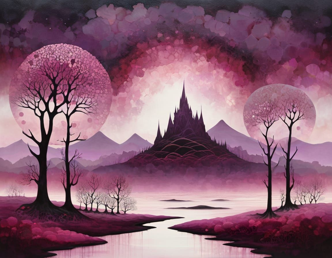 Atmospheric Troll Landscape in Abstract Art Style