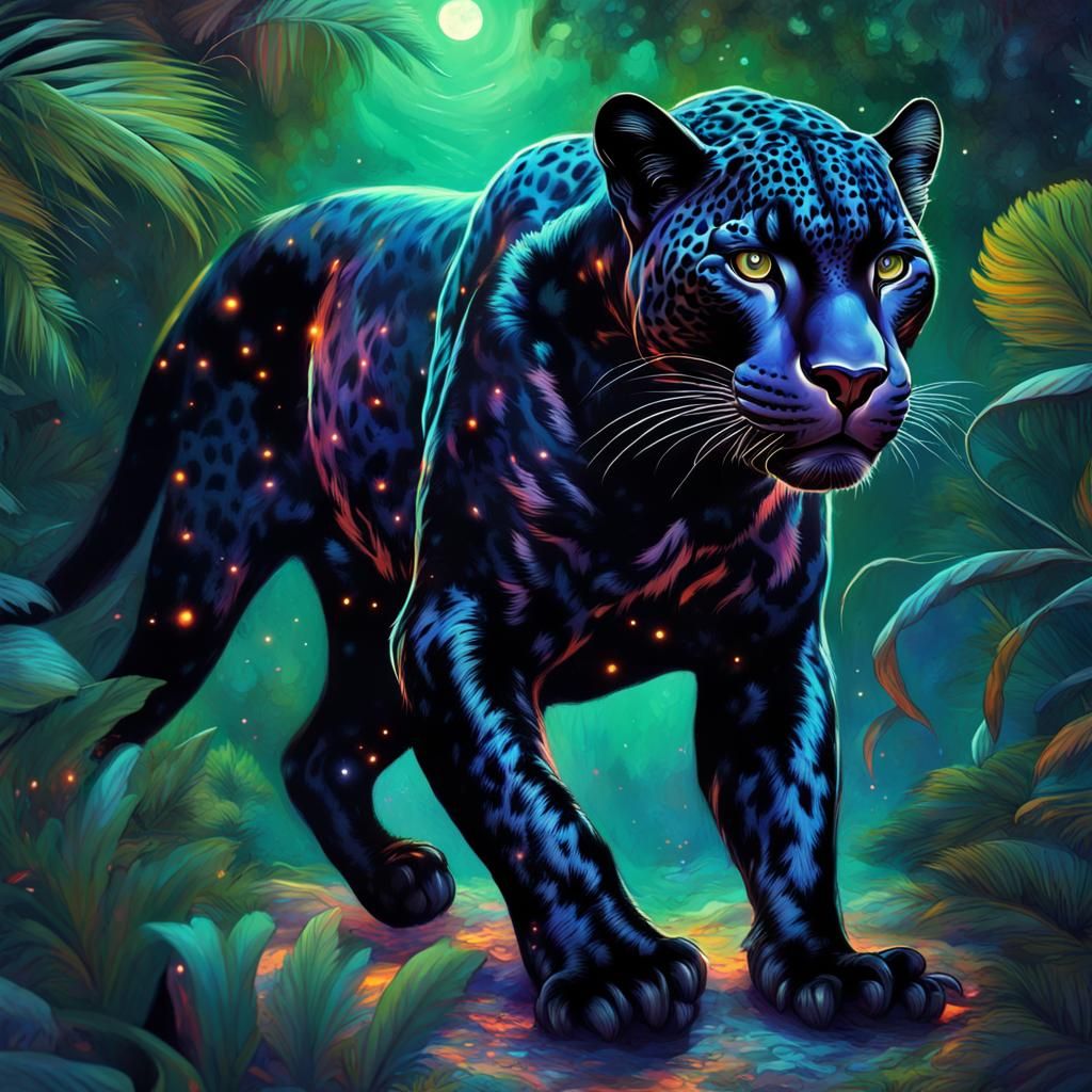 Fierce Black Jaguar Ready to Attack Prey