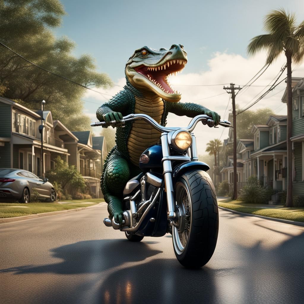 Alligator on Harley Rides Through South Carolina, Detailed D...