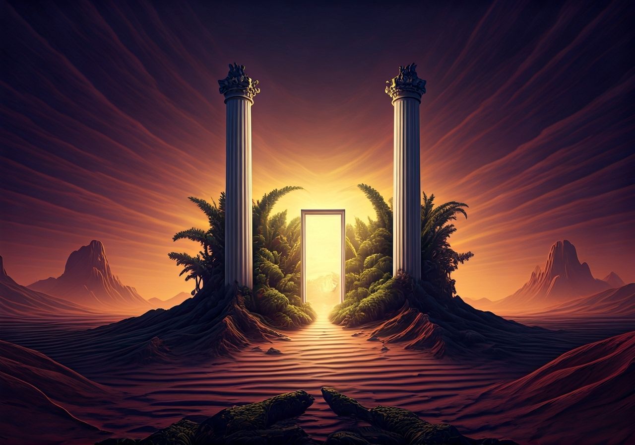 Arcane Desert Portal in Dark Fantasy Style