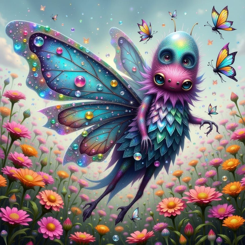 Crystalized Fae in Whimsical Meadow Landscape