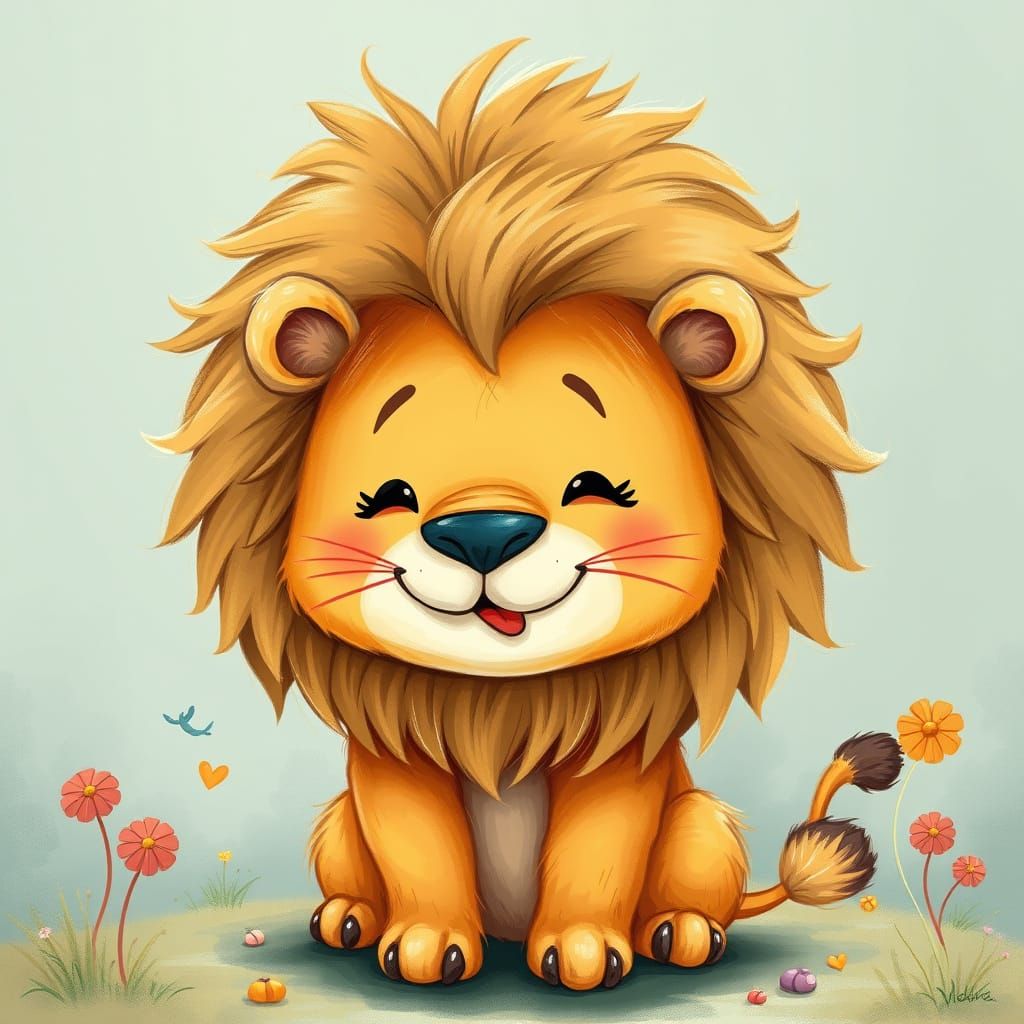 Fluffy Pompom Lion in Whimsical Fantastical Style