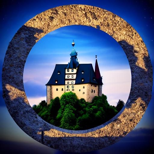 Witches Fly Over Castle in Surreal Style