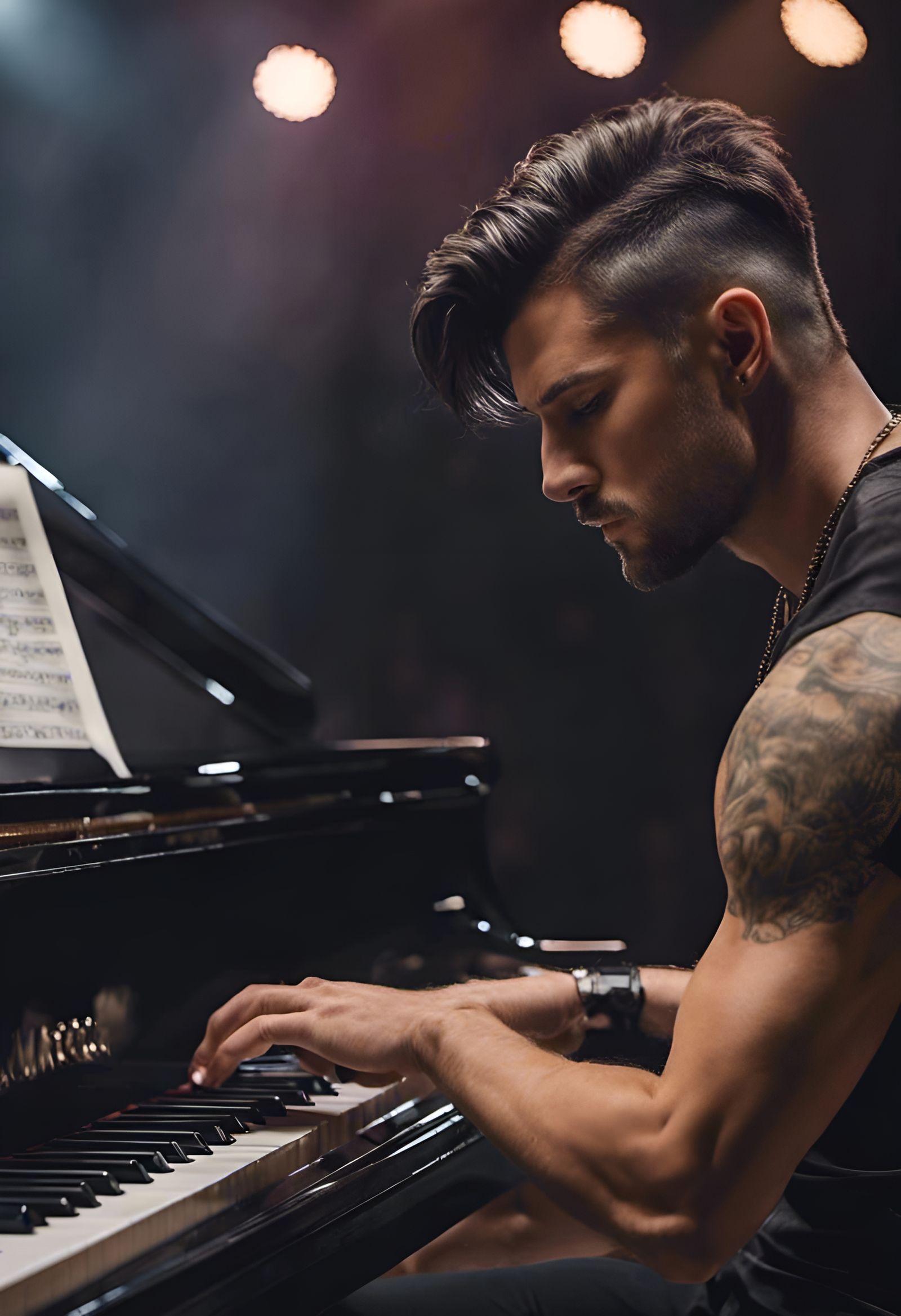 A pianist feeling the emotions of his music as he plays