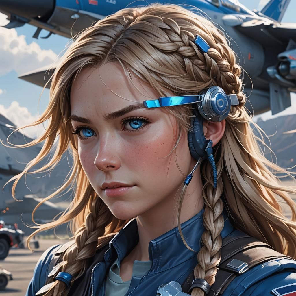 Anime Style Fighter Pilot with Braided Hair