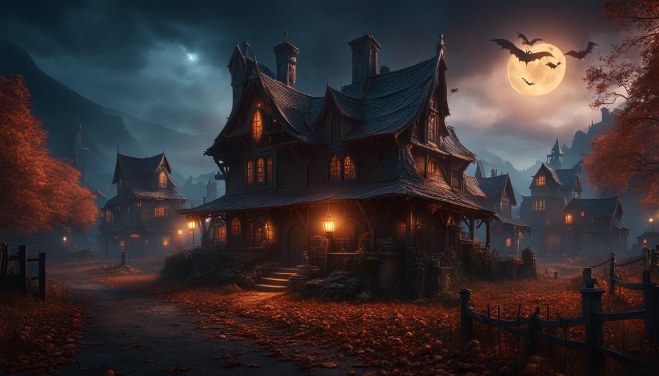Haunted Halloween Village: Detailed Matte Painting