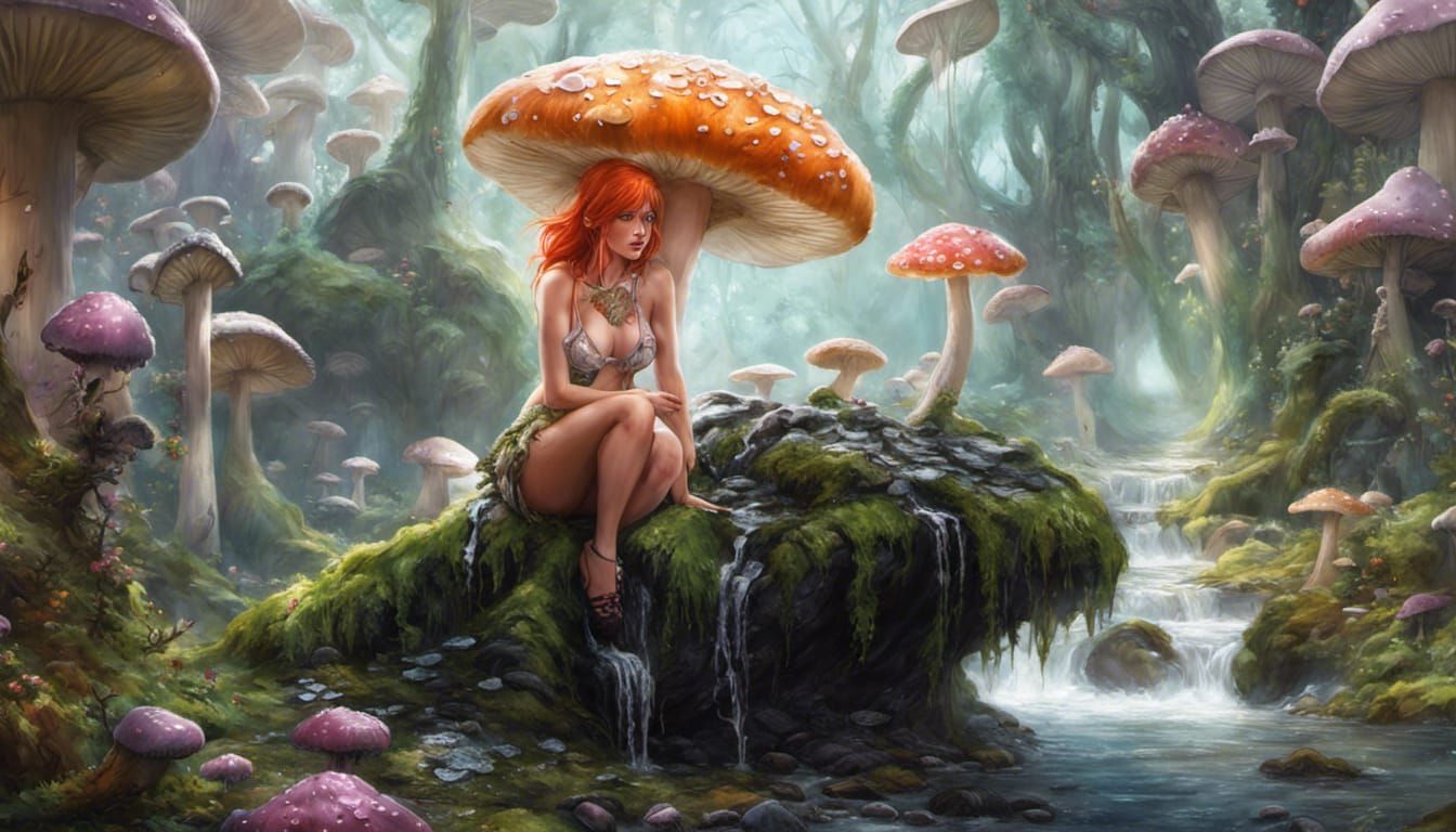 Voluptuous Fairy on Slime-Covered Mushroom