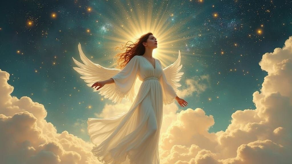 heaven filled with stars and glowing angels