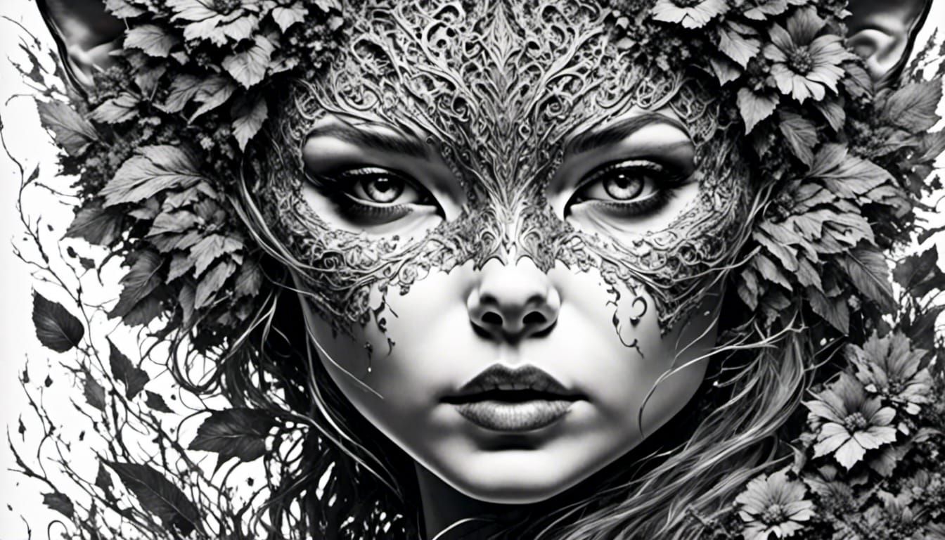 Detailed Coloring Book Art: Anthropomorphic Cat Woman