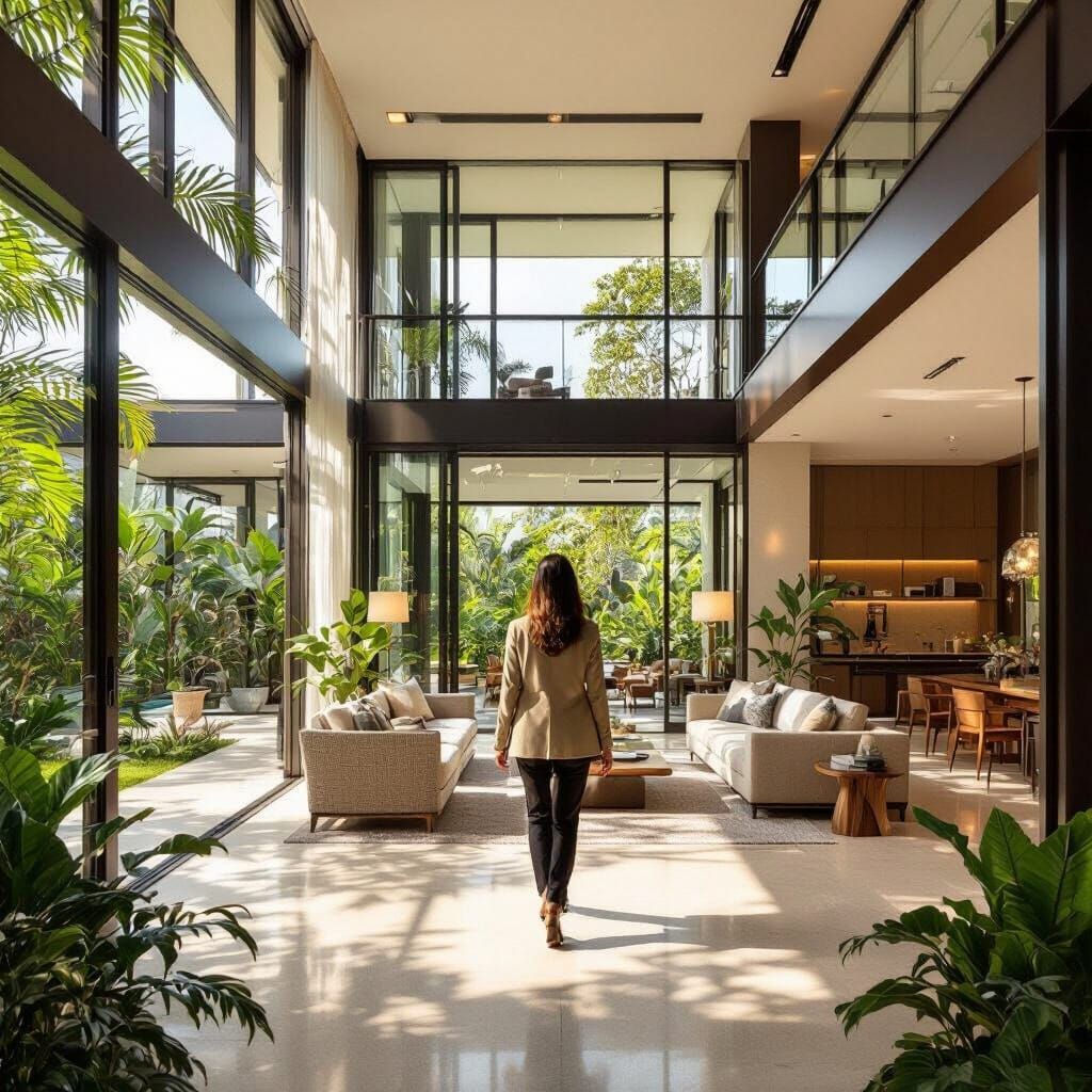 Modern Tropical House in Singapore with Elegant Lady