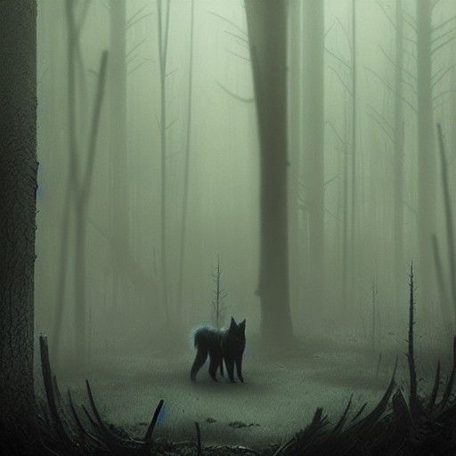 Sinister Wolf in Dystopian Forest, Dark Fantasy Art
